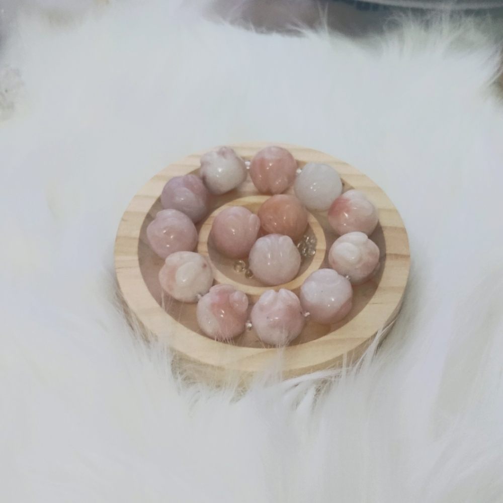 Pink-white Jade Carving Rabbit Bracelect